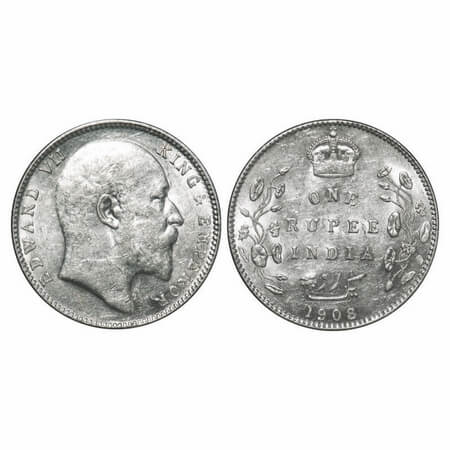 Edward VII, Silver, Rupee, 1908, Bombay Mint, 'B' incused and Dot. F. Prid 204. GK 948. Ab