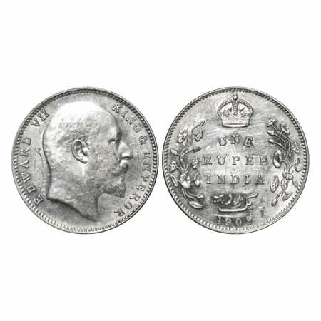 Edward VII, Silver, Rupee, 1909, Bombay Mint, 'B' incused and Dot. F. Prid 205. GK 952. Ab