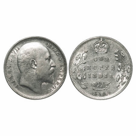 Edward VII, Silver, Rupee, 1909, Bombay Mint, No B, Only dot. F. Prid Unlisted. GK 953. Ex