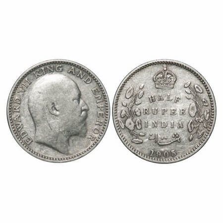 Edward VII, Silver, Half Rupee, 1905, Calcutta Mint, No mint mark. F. Prid Unlisted. GK 96