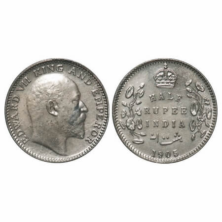 Edward VII, Silver, Half Rupee, 1905, Calcutta Mint, No mint mark. F. Prid Unlisted. GK 96