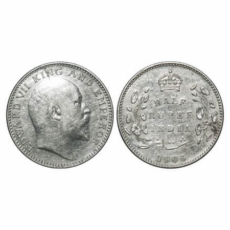 Edward VII, Silver, Half Rupee, 1906, Bombay Mint, 'B' incused, No dot. F. Prid 315. GK 96