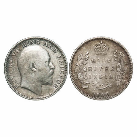 Edward VII, Silver, Half Rupee, 1906, Calcutta Mint, No mint mark. F. Prid 310. GK 964. Ve