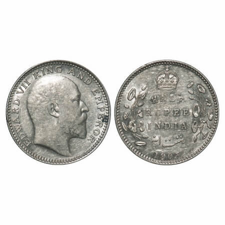 Edward VII, Silver, Half Rupee, 1907, Calcutta Mint, No mint mark. F. Prid 311. GK 967. Ex