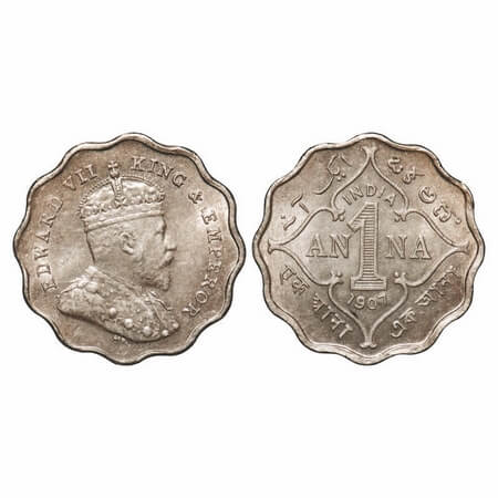 Edward VII, Copper-Nickel, 1 Anna, 1907, Bombay Mint, 'B' incused. F. Prid 926. GK 990. Al