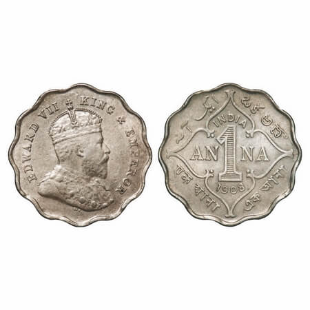 Edward VII, Copper-Nickel, 1 Anna, 1908, Bombay Mint, 'B' incused. F. Prid 927. GK 991. Ab