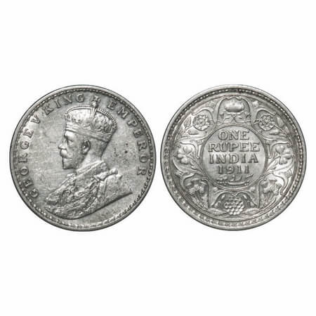 George V, Silver, Rupee, 1911, Calcutta Mint, No dot, Pig-Type. F. Prid 207. GK 1021. Extr