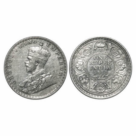 George V, Silver, Rupee, 1911, Calcutta Mint, No dot, Pig-Type. F. Prid 207. GK 1021. Extr