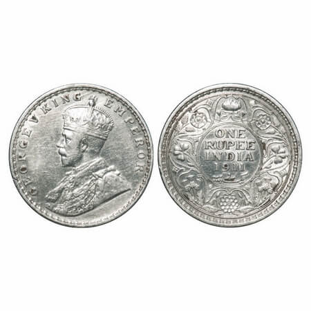 George V, Silver, Rupee, 1911, Calcutta Mint, No dot, Pig-Type. F. Prid 207. GK 1021. Extr