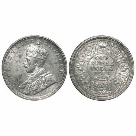 George V, Silver, Rupee, 1911, Bombay Mint, Dot, Pig-Type. F. Prid 217. GK 1022. About Unc