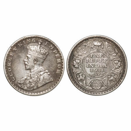 George V, Silver, Rupee, 1911, Bombay Mint, Dot, Pig-Type. F. Prid 217. GK 1022. Extremely