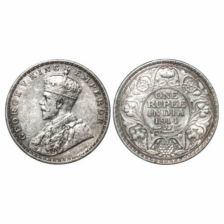 George V, Silver, Rupee, 1914, Bombay Mint, Dot, Elephant. F. Prid 220. GK 1030. Extremely