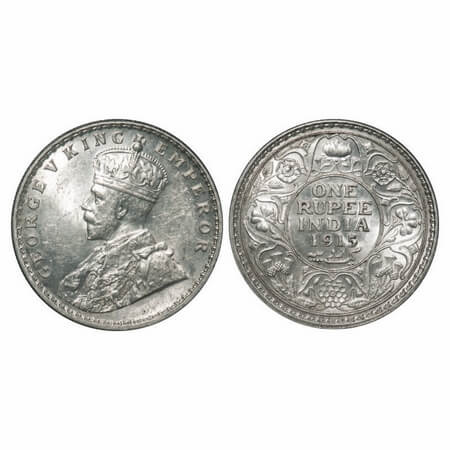 George V, Silver, Rupee, 1915, Calcutta Mint, No dot, Elephant. F. Prid 211. GK 1031. Almo