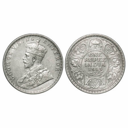 George V, Silver, Rupee, 1915, Calcutta Mint, No dot, Elephant. F. Prid 211. GK 1031. Abou