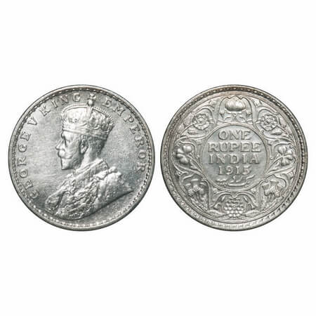 George V, Silver, Rupee, 1915, Bombay Mint, Dot, Elephant. F. Prid 221. GK 1032. Almost Un