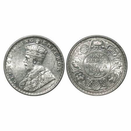 George V, Silver, Rupee, 1916, Bombay Mint, Dot, Elephant. F. Prid 222. GK 1034. Uncircula