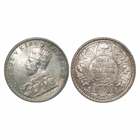 George V, Silver, Rupee, 1918, Bombay Mint, Dot, Elephant. F. Prid 224. GK 1038. Mint Stat