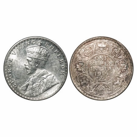 George V, Silver, Rupee, 1919, Bombay Mint, Dot, Elephant. F. Prid 225. GK 1040. Brilliant
