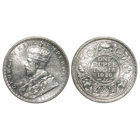 George V, Silver, Rupee, 1920, Bombay Mint, Dot, Elephant. F. Prid 226. GK 1042. Mint Stat