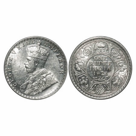 George V, Silver, Rupee, 1921, Bombay Mint, Dot, Elephant. F. Prid 227. GK 1043. Uncircula