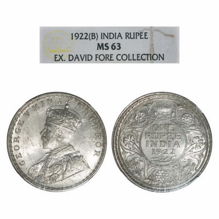 George V, Silver, Rupee, 1922, Bombay Mint, Dot, Elephant. F. Prid 228. GK 1044. NGC Slabb