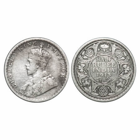 George V, Silver, Half Rupee, 1913, Bombay Mint, Dot. F. Prid 337. GK 1049. Very Fine. Sca