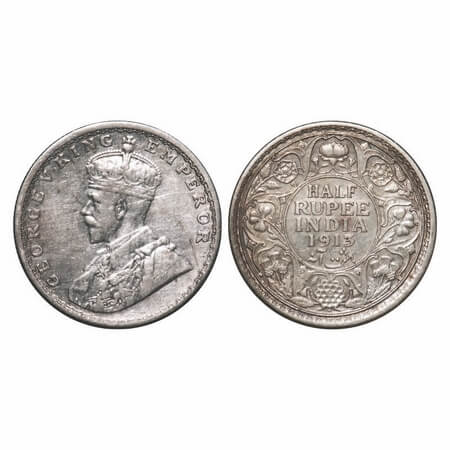 George V, Silver, Half Rupee, 1913, Bombay Mint, Dot, Elephant. F. Prid 337. GK 1049. Extr