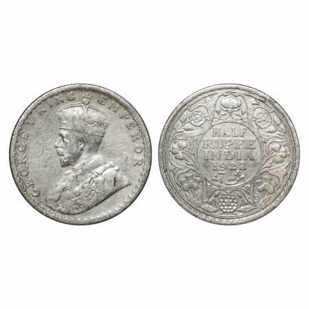 George V, Silver, Half Rupee, 1922, Bombay Mint, Dot. F. Prid 344. GK 1060. Very Fine+. Ve