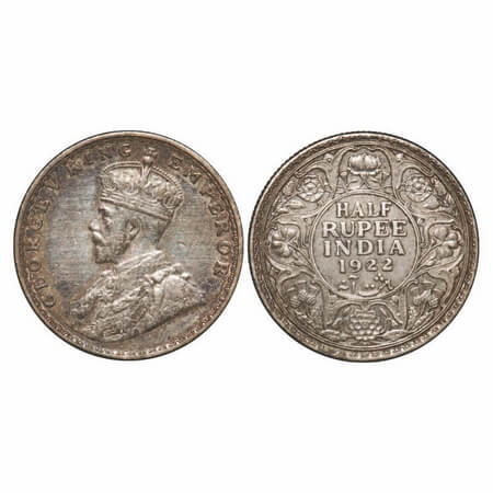 George V, Silver, Half Rupee, 1922, Bombay Mint, Dot. F. Prid 344. GK 1060. Extremely Fine