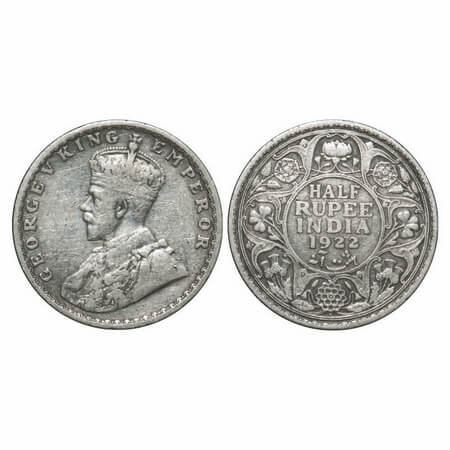George V, Silver, Half Rupee, 1922, Bombay Mint, Dot. F. Prid 344. GK 1060. Very Fine+. Ve