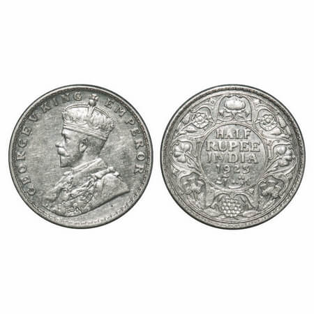 George V, Silver, Half Rupee, 1923, Bombay Mint, Dot. F. Prid 345. GK 1062. Almost Uncircu