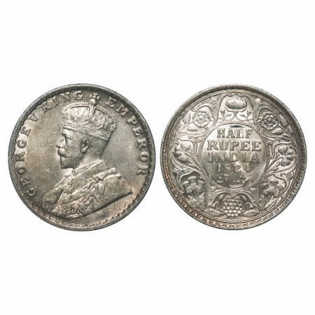 George V, Silver, Half Rupee, 1924, Bombay Mint, Dot. F. Prid 346. GK 1064. Almost Uncircu