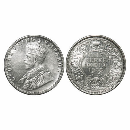 George V, Silver, Half Rupee, 1925, Bombay Mint, Dot. F. Prid 347. GK 1066. Brilliant Unci