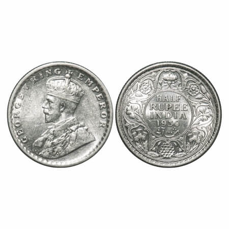 George V, Silver, Half Rupee, 1930, Calcutta Mint, No dot. F. Prid 332. GK 1072. Almost Un