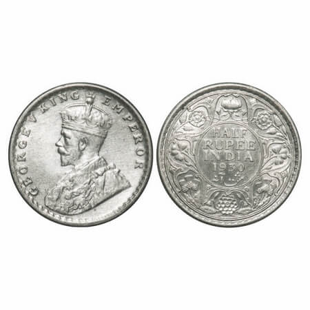 George V, Silver, Half Rupee, 1930, Calcutta Mint, No dot. F. Prid 332. GK 1072. Almost Un