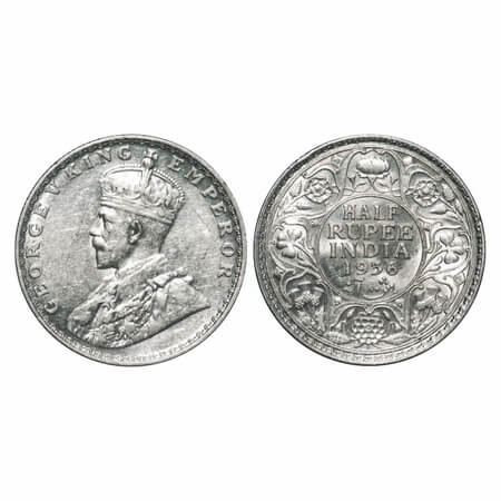 George V, Silver, Half Rupee, 1936, Bombay Mint, Dot. F. Prid 350. GK 1076. Uncirculated. 