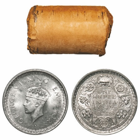 George VI, Half Silver, Rupee, 1942, (Roll of 20 coins), Bombay Mint, B(a)/II, Diamond min