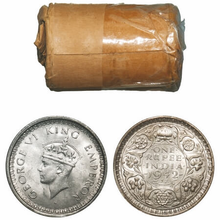 George VI, Half Silver, Rupee, 1942, (Roll of 20 Coins), Bombay Mint, B(a)/II, Diamond min