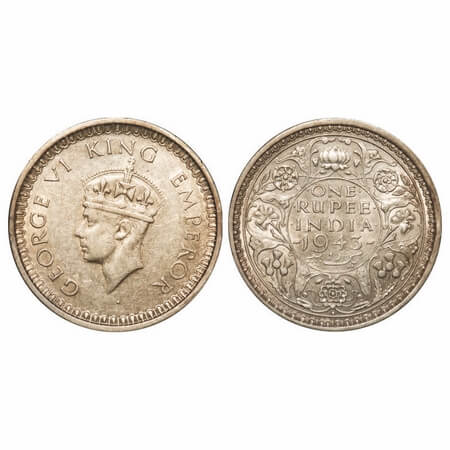 George VI, Half Silver, Rupee, 1943, Bombay Mint, B(a)/II, Diamond mint mark, security edg