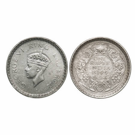 George VI, Half Silver, Rupee, 1944, Bombay Mint, C/III, Diamond, Security edge, Error Die
