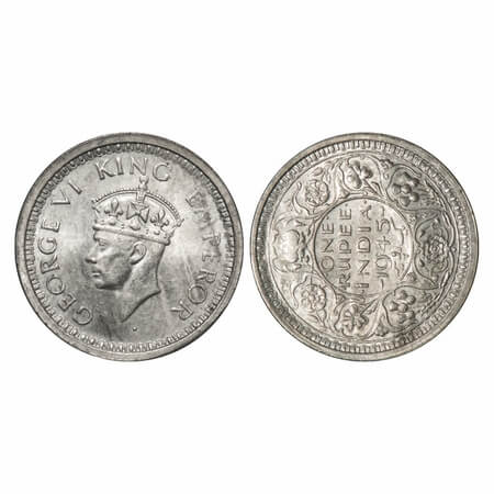 George VI, Half Silver, Rupee, 1945, Bombay Mint, D/II, Dot, Security edge, Normal 5, Erro