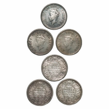 George VI, Silver, Half Rupee, 1938, (3 coins), Bombay Mint, A/I, Dot, Head Type I, Milled