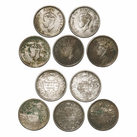 George VI, Half Silver, Half Rupee, (lot of 5 coins), 1, 2 & 3) 1940, Bombay Mint, A(a)/I,