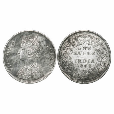 Victoria Queen, Silver, Rupee, 1862, Calcutta Mint, A/III, w/o initial 'J', Flat 1. F. Pri