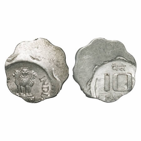 10 Paise, (1983-1993), Aluminium, 50 % die shift error. Very Fine, Scarce.