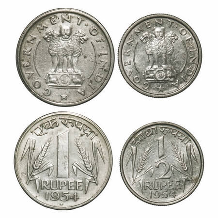 1 & 1/2 Rupee (2 Coins), 1954, Nickel, Bombay Mint. Extremely Fine to Uncirculated.