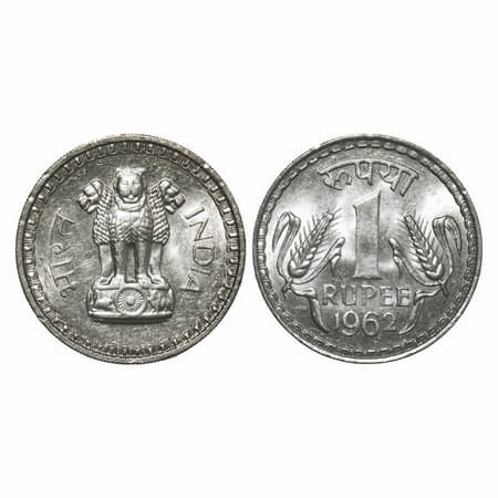 1 Rupee, 1962, Nickel, Calcutta Mint. Brillaint Uncirculated, Very Scarce.