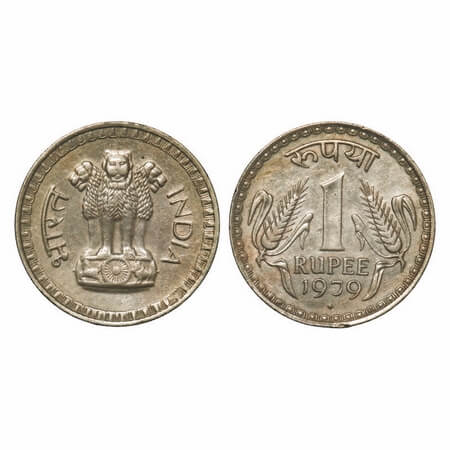1 Rupees, 1979, Cu-Ni, Bombay Mint, Obverse Mule, lion Variiety on obverse. Almost Uncircu