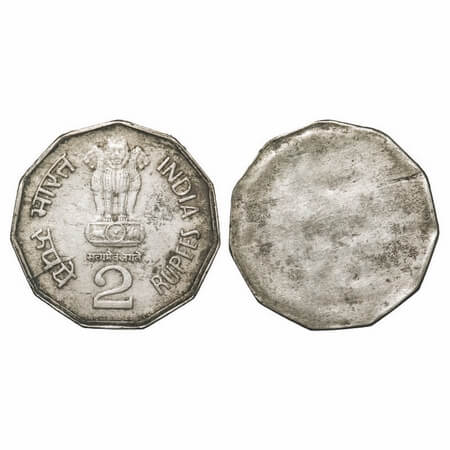 2 Rupees, (1992-2000), Cu-Nic, Obverse Brockage/Lakhi. Very Fine, Scarce.