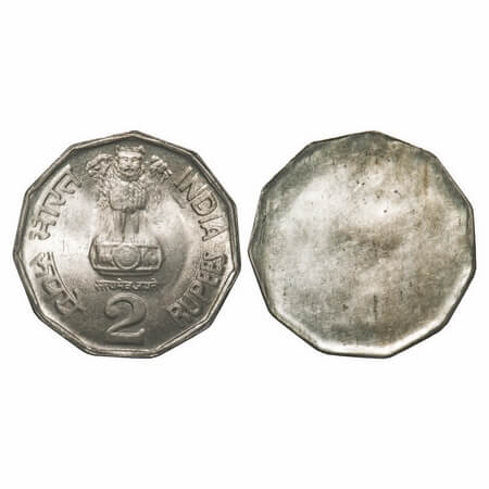 2 Rupees, (1992-2000), Cu-Nic, Obverse Brockage/Lakhi. Very Fine, Scarce.